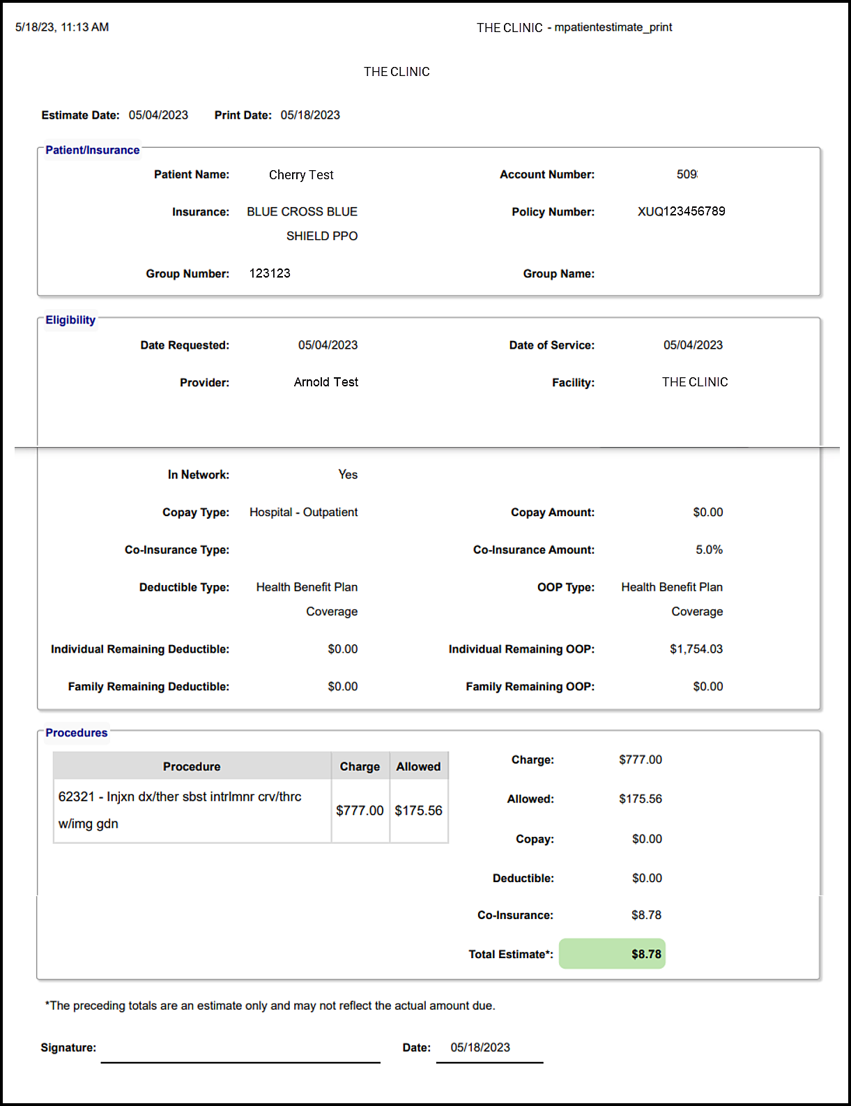 Patient Responsibility Estimator (PRE)